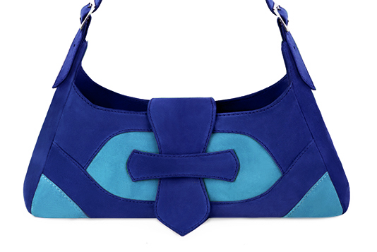 Electric blue women's dress handbag, matching pumps and belts. Profile view - Florence KOOIJMAN
